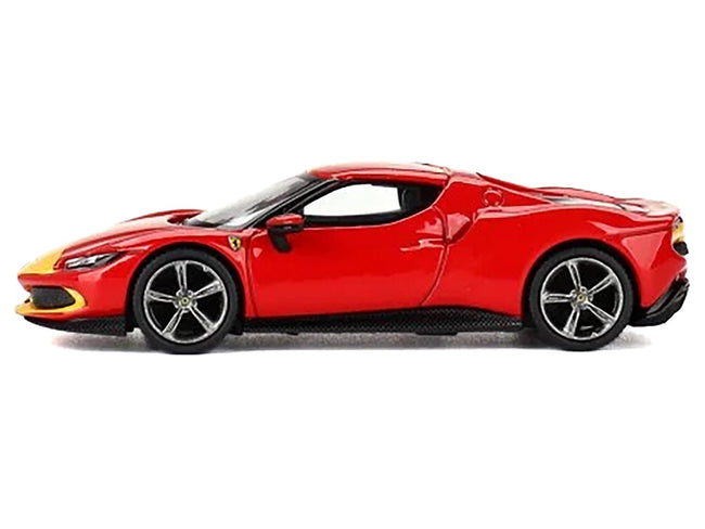 Ferrari 296 GTB Assetto Fiorano Rosso Corsa Red with Yellow Stripes 1/64 Diecast Model Car by BBR-BBR-ModelCars.com