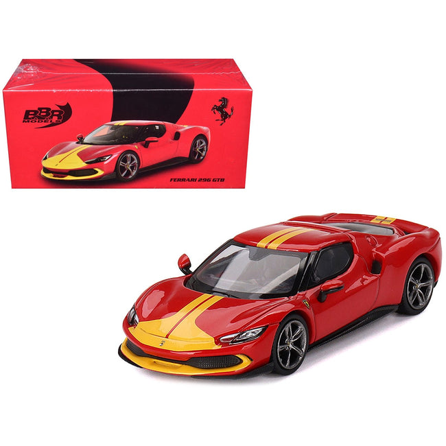 Ferrari 296 GTB Assetto Fiorano Rosso Corsa Red with Yellow Stripes 1/64 Diecast Model Car by BBR-BBR-ModelCars.com