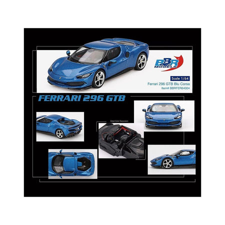 Ferrari 296 GTB Blue Corsa 1/64 Diecast Model Car by BBR-BBR-ModelCars.com