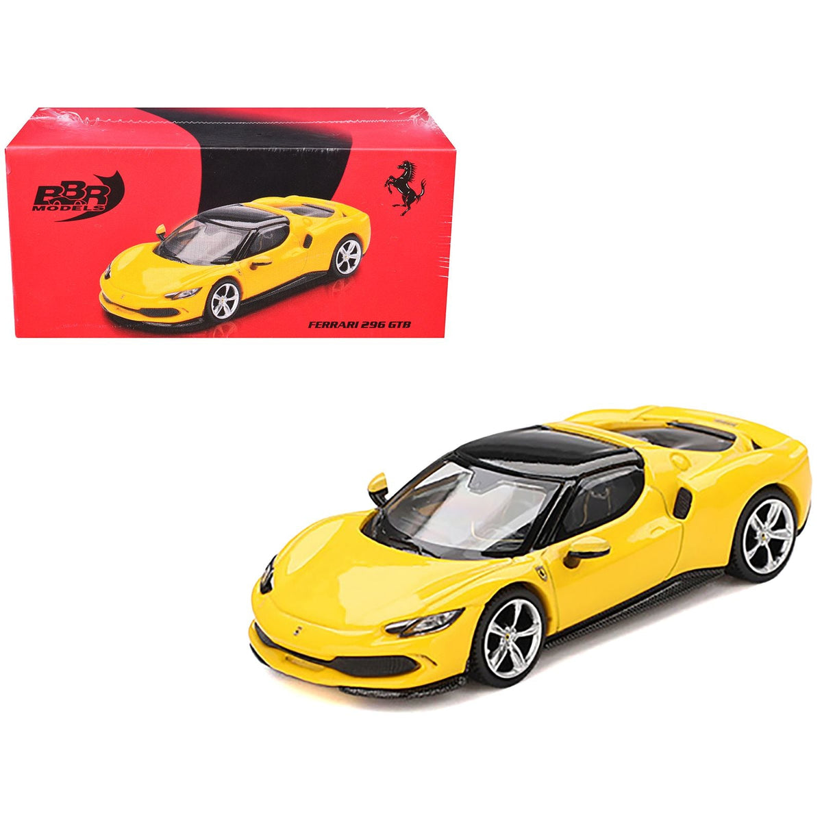 Ferrari 296 GTB Giallo Modena Yellow with Black Top 1/64 Diecast Model Car by BBR-BBR-ModelCars.com