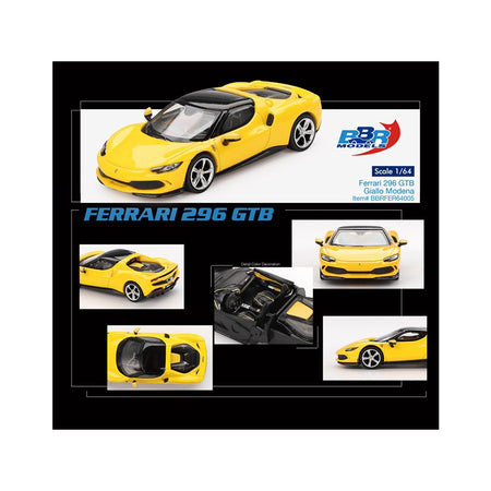 Ferrari 296 GTB Giallo Modena Yellow with Black Top 1/64 Diecast Model Car by BBR-BBR-ModelCars.com