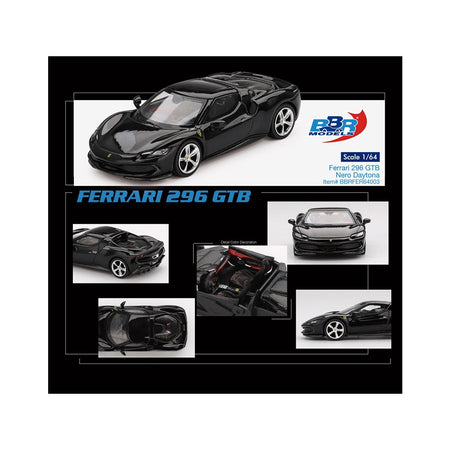 Ferrari 296 GTB Nero Daytona Black 1/64 Diecast Model Car by BBR-BBR-ModelCars.com