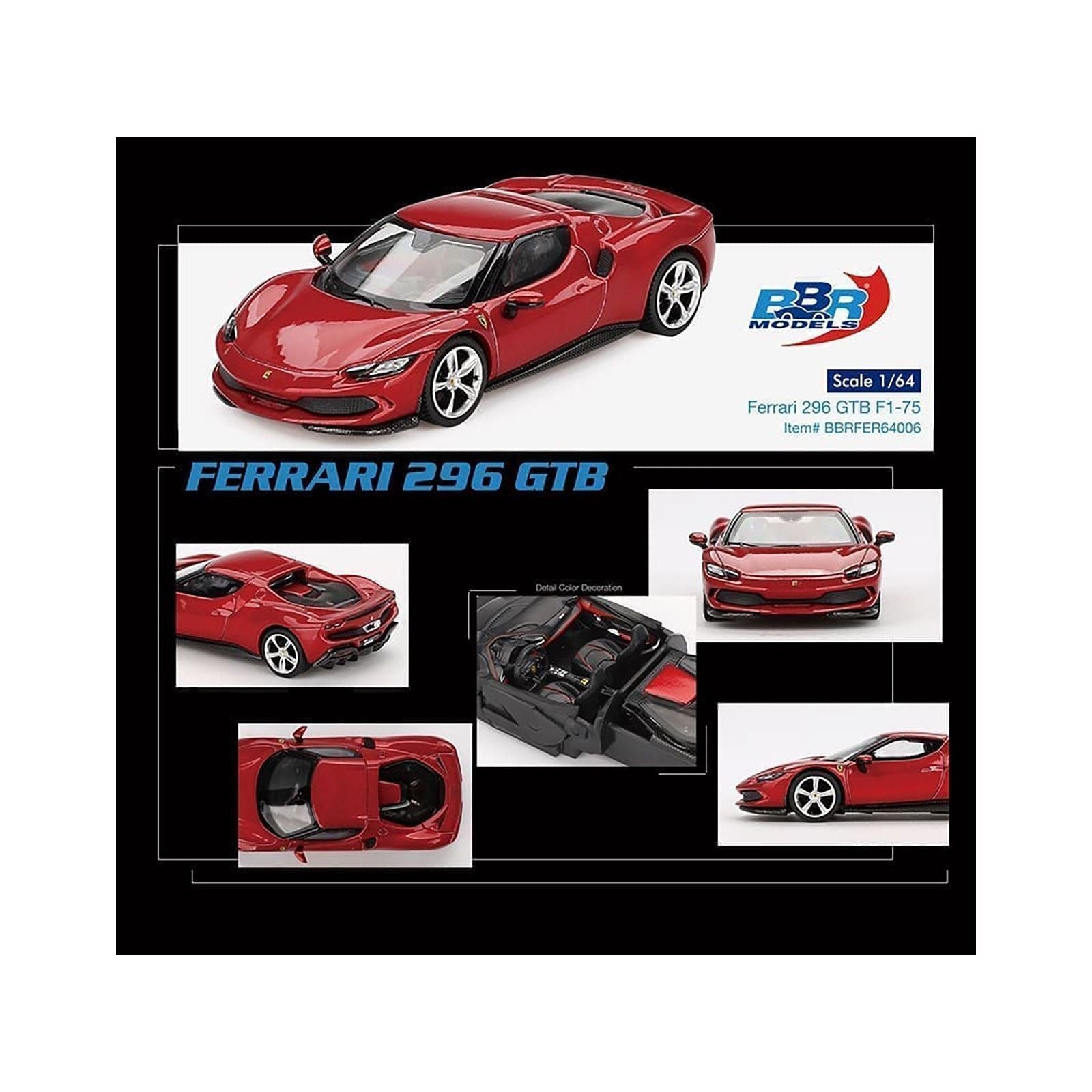 Ferrari 296 GTB Rosso Imola Red 1/64 Diecast Model Car by BBR - BBR - ModelCars.com