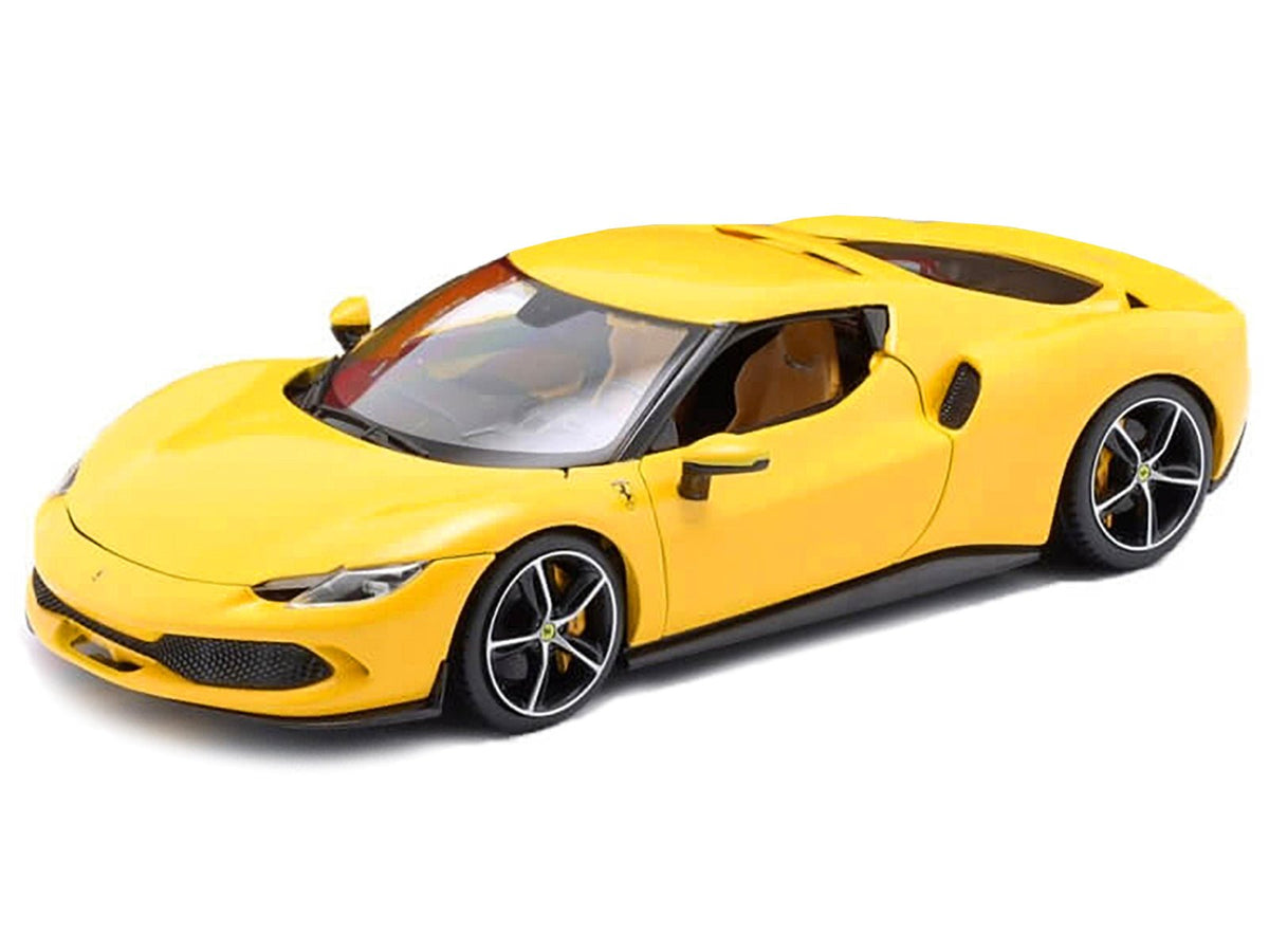 Ferrari 296 GTB Yellow "Race + Play" Series 1/18 Diecast Model Car by Bburago-Bburago-ModelCars.com