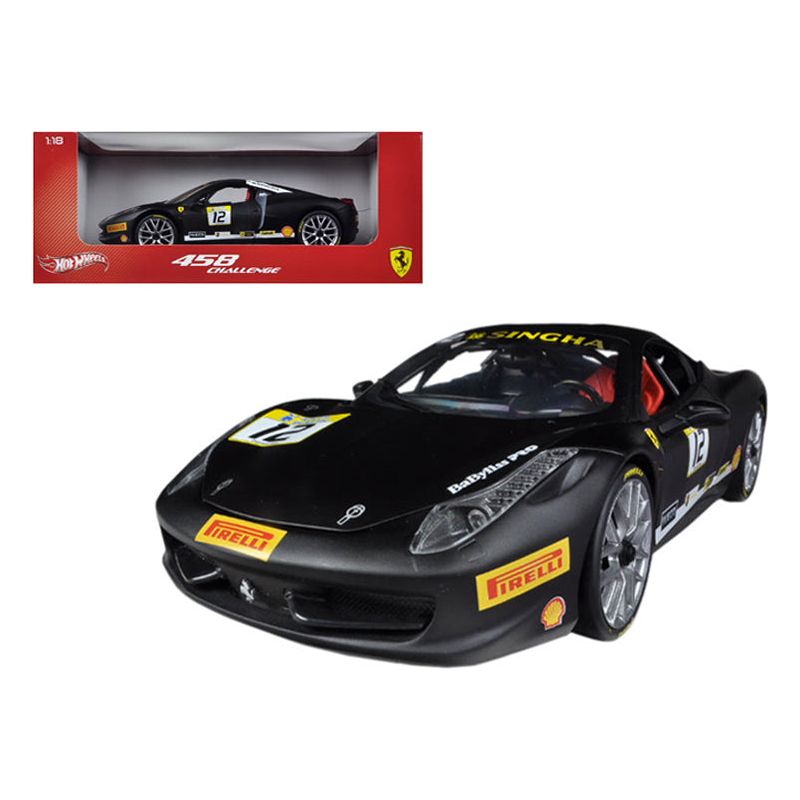 Ferrari 458 Challenge Matt Black 12 1/18 Diecast Car Model by Hot Wheels-Hotwheels-ModelCars.com