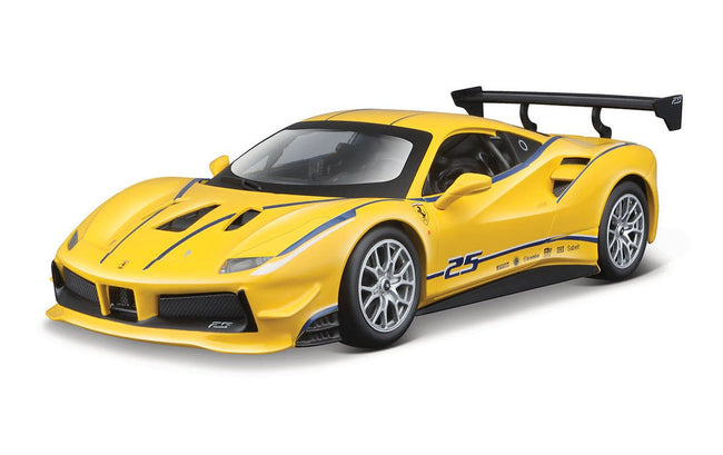 Ferrari 488 Challenge #25 Yellow with Blue Stripes "Ferrari Racing" 1/24 Diecast Model Car by Bburago-Bburago-ModelCars.com