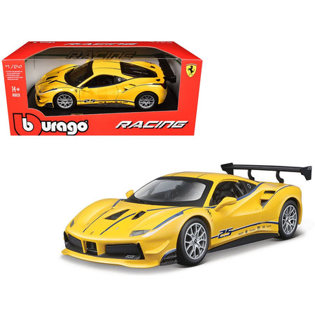 Ferrari 488 Challenge #25 Yellow with Blue Stripes "Ferrari Racing" 1/24 Diecast Model Car by Bburago-Bburago-ModelCars.com