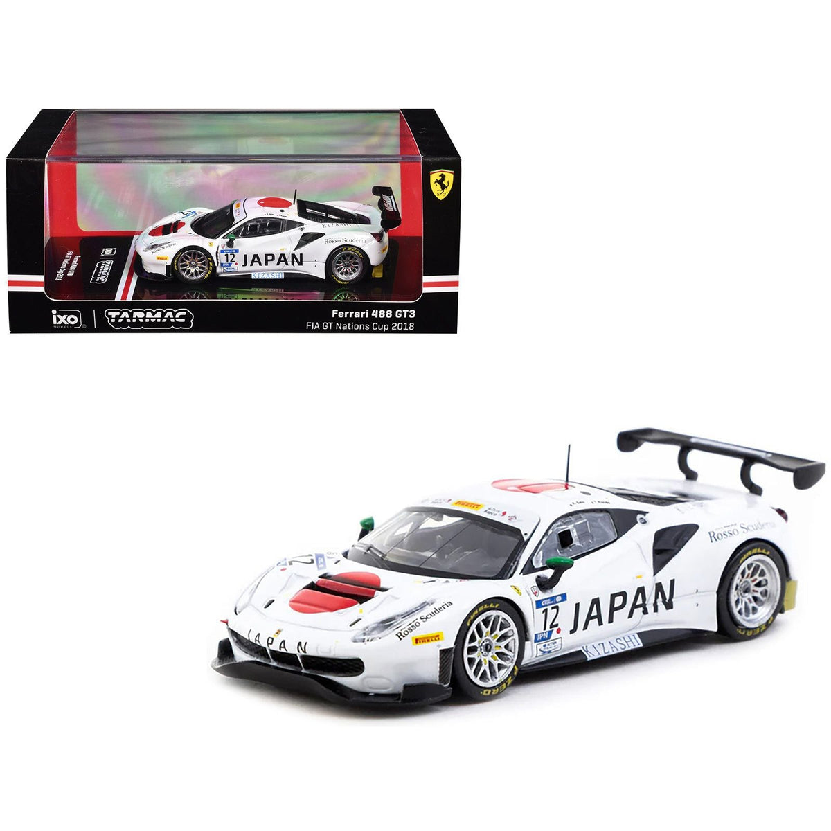 Ferrari 488 GT3 #12 Tamotsu Kondo - Ken Seto "Team Japan" "FIA GT Nations Cup" (2018) "Hobby64" Series 1/64 Diecast Model Car by Tarmac Works-Tarmac Works-ModelCars.com