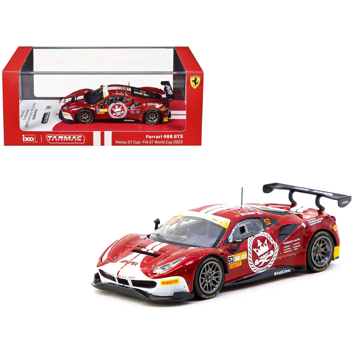 Ferrari 488 GT3 #52 Chen Weian "Harmony Racing" "Macau GT Cup" (2023) "Hobby64" Series 1/64 Diecast Model Car by Tarmac Works-Tarmac Works-ModelCars.com
