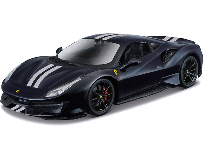 Ferrari 488 Pista Dark Blue Metallic with Silver Stripes 1/24 Diecast Model Car by Bburago-Bburago-ModelCars.com