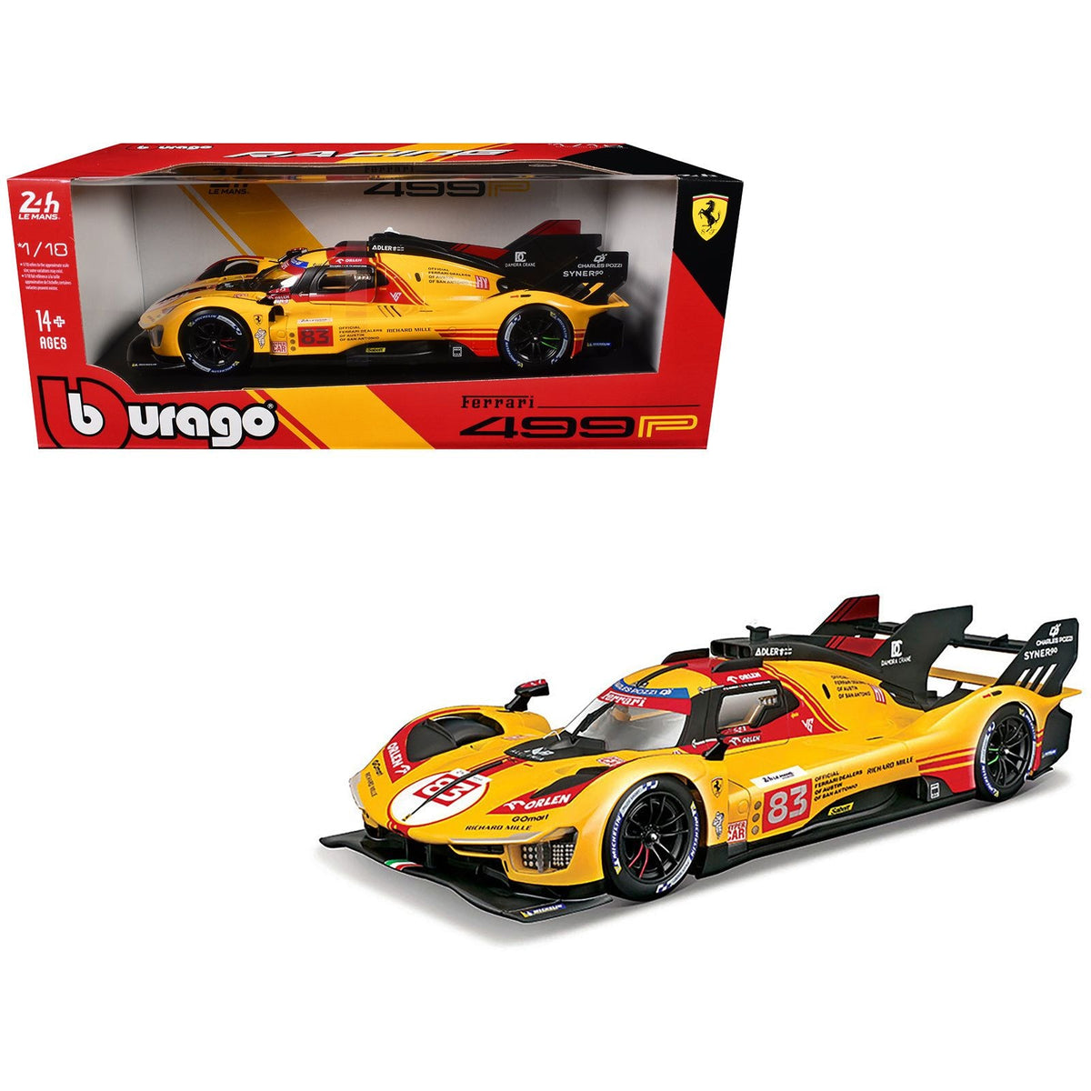 Ferrari 499P #83 Robert Kubica - Robert Shwartzman - Yifei Ye "Ferrari AF Corse" "24 Hours of Le Mans" (2024) "Racing" Series 1/18 Diecast Model Car by Bburago-Bburago-ModelCars.com