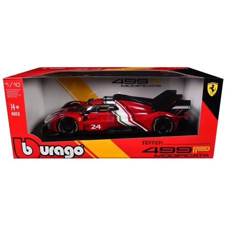 Ferrari 499P Modificata #24 Red with Italian Flag Stripes "Racing" Series 1/18 Diecast Model Car by Bburago-Bburago-ModelCars.com