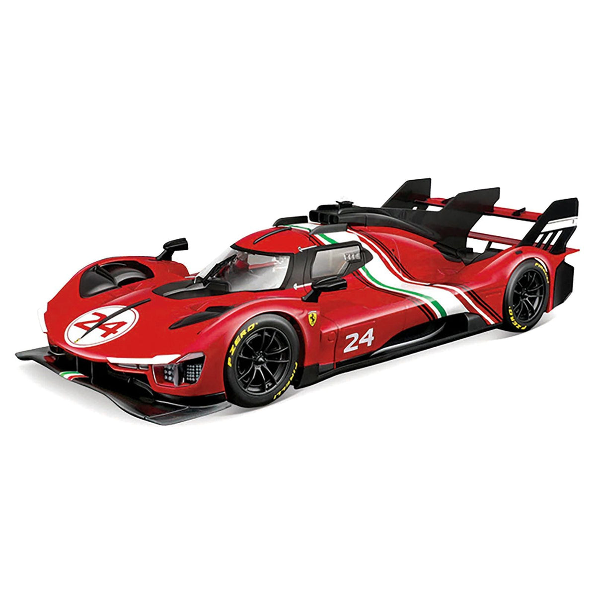 Ferrari 499P Modificata #24 Red with Italian Flag Stripes "Racing" Series 1/18 Diecast Model Car by Bburago-Bburago-ModelCars.com