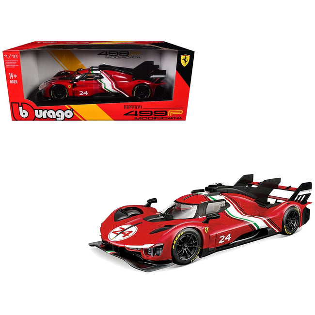 Ferrari 499P Modificata #24 Red with Italian Flag Stripes "Racing" Series 1/18 Diecast Model Car by Bburago-Bburago-ModelCars.com