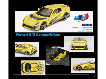 Ferrari 812 Competizione Matt Yellow with Graphics and Yellow Interior "Tailor Made" 1/64 Diecast Model Car by BBR-BBR-ModelCars.com