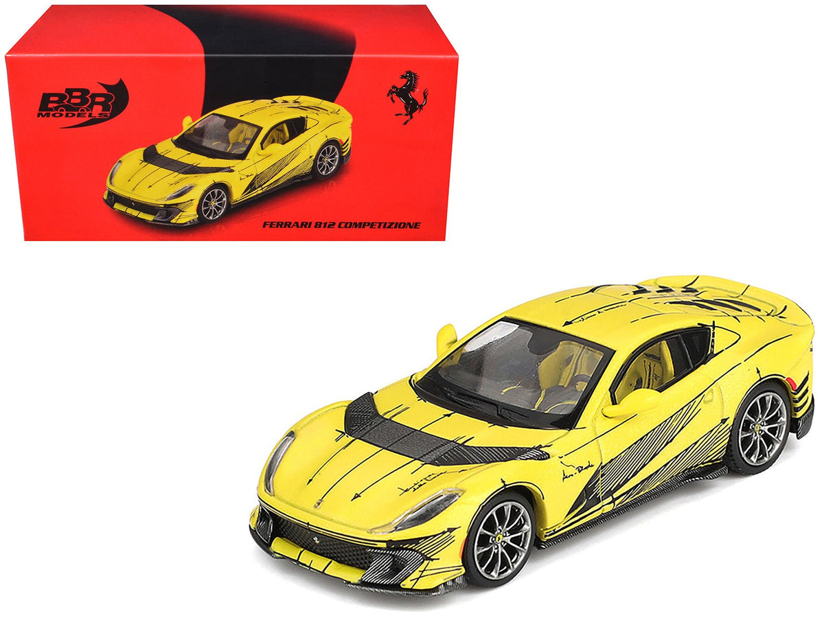 Ferrari 812 Competizione Matt Yellow with Graphics and Yellow Interior "Tailor Made" 1/64 Diecast Model Car by BBR-BBR-ModelCars.com