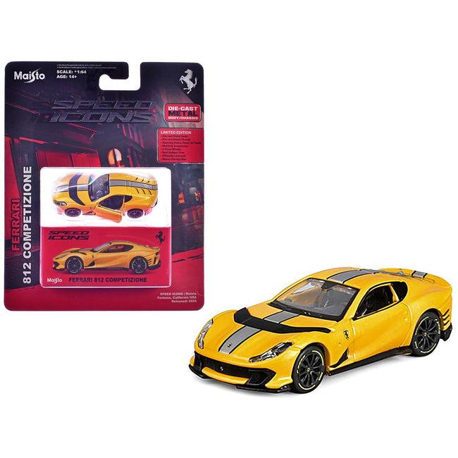 Ferrari 812 Competizione Yellow Metallic with Silver Stripe "Speed Icons" Series 1/64 Diecast Model Car by Maisto-Maisto-ModelCars.com