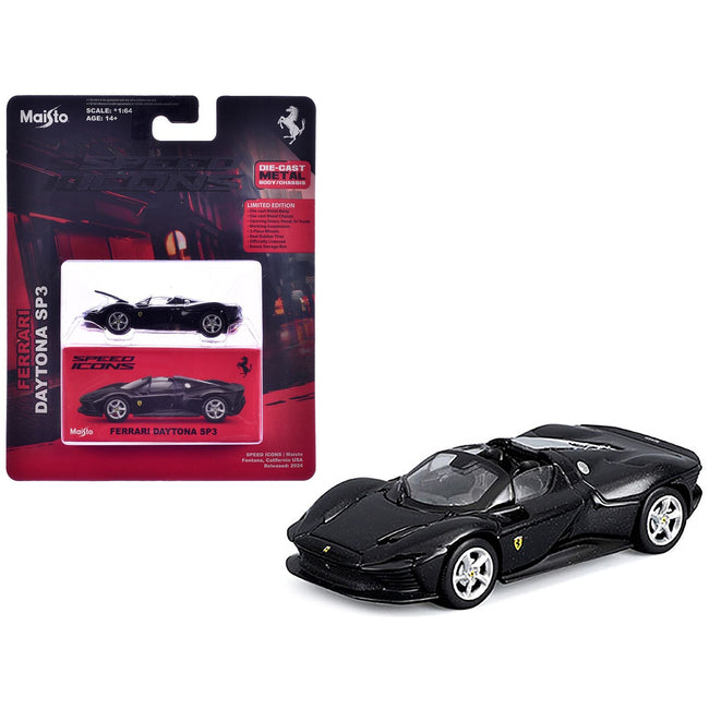 Ferrari Daytona SP3 Black "Speed Icons" Series 1/64 Diecast Model Car by Maisto-Maisto-ModelCars.com