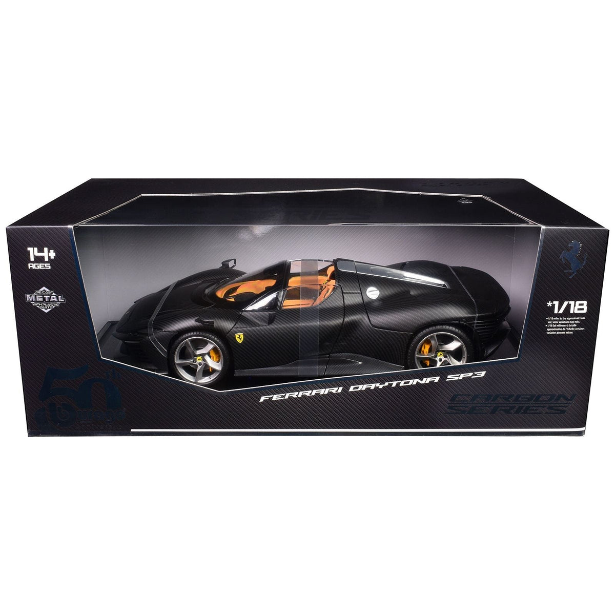 Ferrari Daytona SP3 Carbon Fiber "Carbon Series - Bburago 50th Anniversary" 1/18 Diecast Model Car by Bburago-Bburago-ModelCars.com
