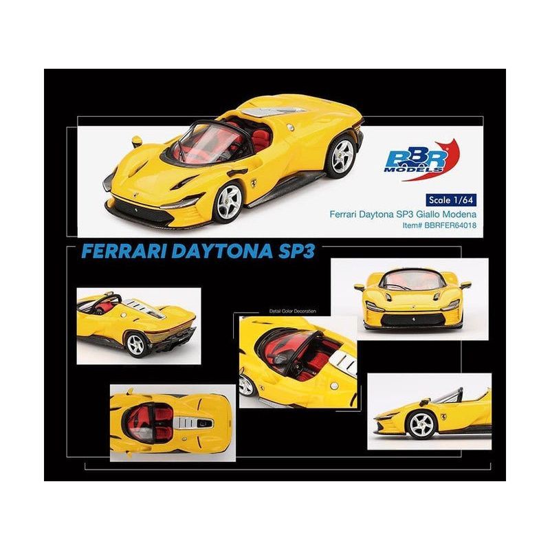 Ferrari Daytona SP3 Giallo Modena Yellow with Red Interior 1/64 Diecast Model Car by BBR - BBR - ModelCars.com