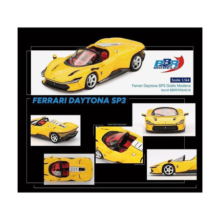 Ferrari Daytona SP3 Giallo Modena Yellow with Red Interior 1/64 Diecast Model Car by BBR - BBR - ModelCars.com