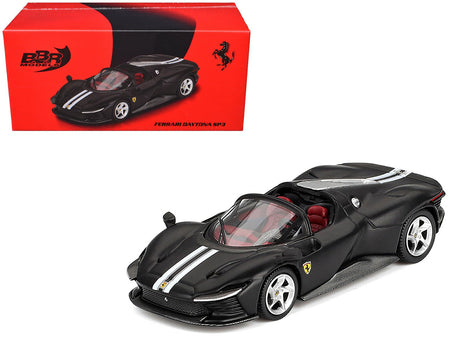 Ferrari Daytona SP3 Matt Black with White Stripes and Red Interior 1/64 Diecast Model Car by BBR-BBR-ModelCars.com