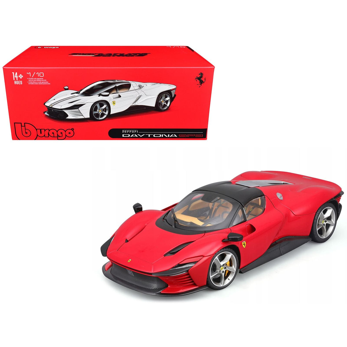 Ferrari Daytona SP3 Red with Black Top "Signature Series" 1/18 Diecast Model Car by Bburago-Bburago-ModelCars.com