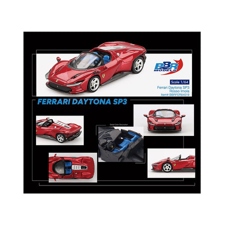 Ferrari Daytona SP3 Rosso Imola Red with Blue Interior 1/64 Diecast Model Car by BBR - BBR - ModelCars.com