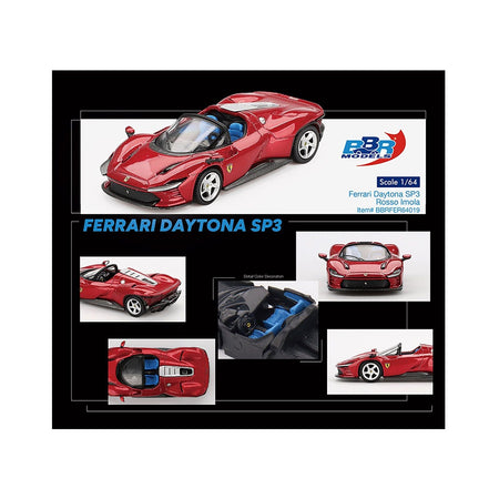 Ferrari Daytona SP3 Rosso Imola Red with Blue Interior 1/64 Diecast Model Car by BBR-BBR-ModelCars.com