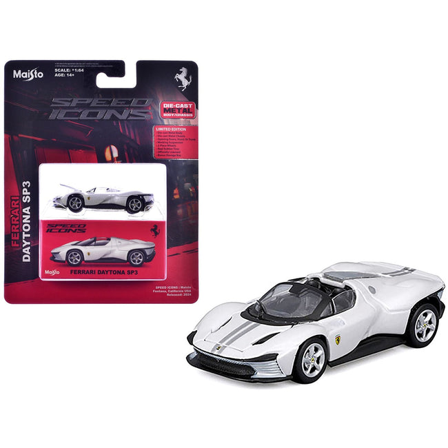 Ferrari Daytona SP3 White Metallic "Speed Icons" Series 1/64 Diecast Model Car by Maisto-Maisto-ModelCars.com