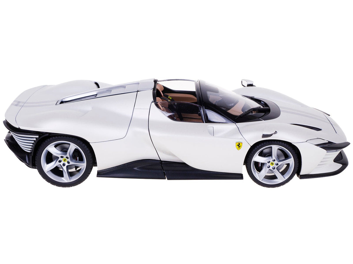 Ferrari Daytona SP3 White Metallic with Silver Stripes "Signature Series" 1/18 Diecast Model Car by Bburago-Bburago-ModelCars.com