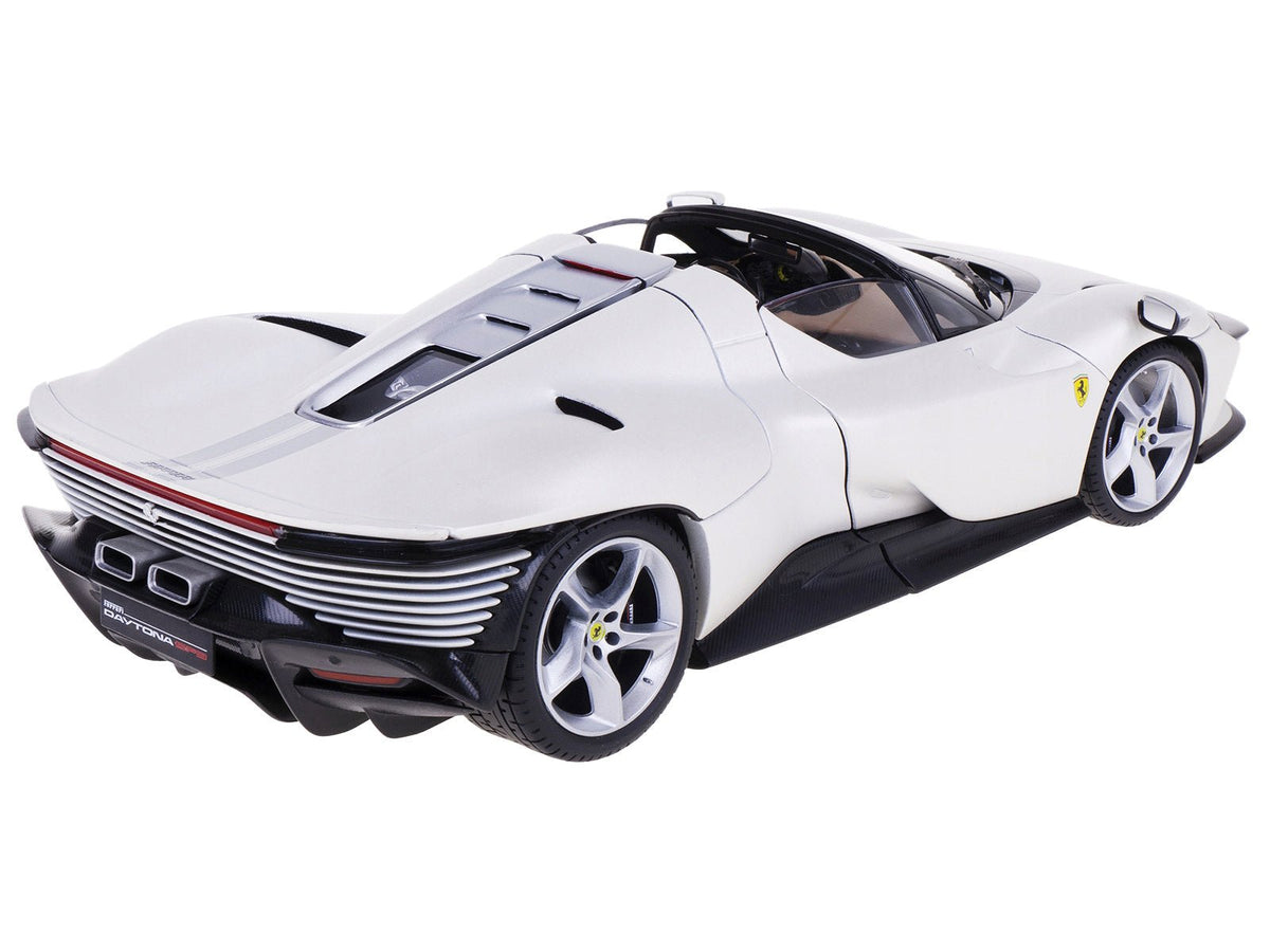 Ferrari Daytona SP3 White Metallic with Silver Stripes "Signature Series" 1/18 Diecast Model Car by Bburago-Bburago-ModelCars.com