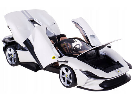 Ferrari Daytona SP3 White Metallic with Silver Stripes "Signature Series" 1/18 Diecast Model Car by Bburago-Bburago-ModelCars.com