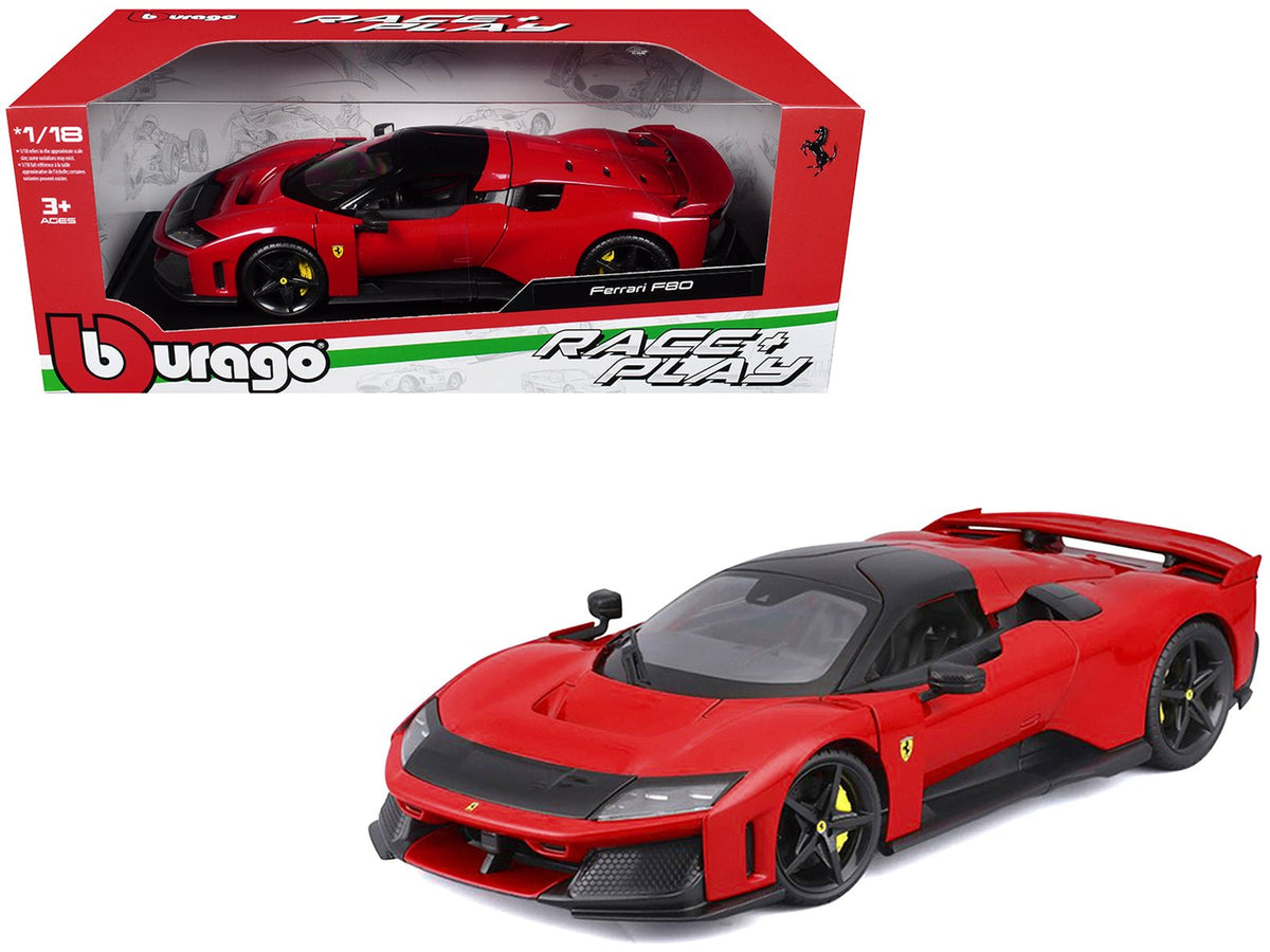 Ferrari F80 Red with Black Top "Race + Play" Series 1/18 Diecast Model Car by Bburago-Bburago-ModelCars.com