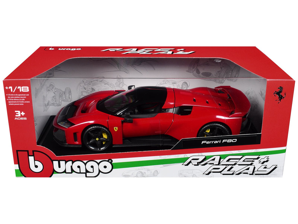 Ferrari F80 Red with Black Top "Race + Play" Series 1/18 Diecast Model Car by Bburago-Bburago-ModelCars.com
