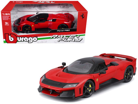 Ferrari F80 Red with Black Top "Race + Play" Series 1/24 Diecast Model Car by Bburago-Bburago-ModelCars.com
