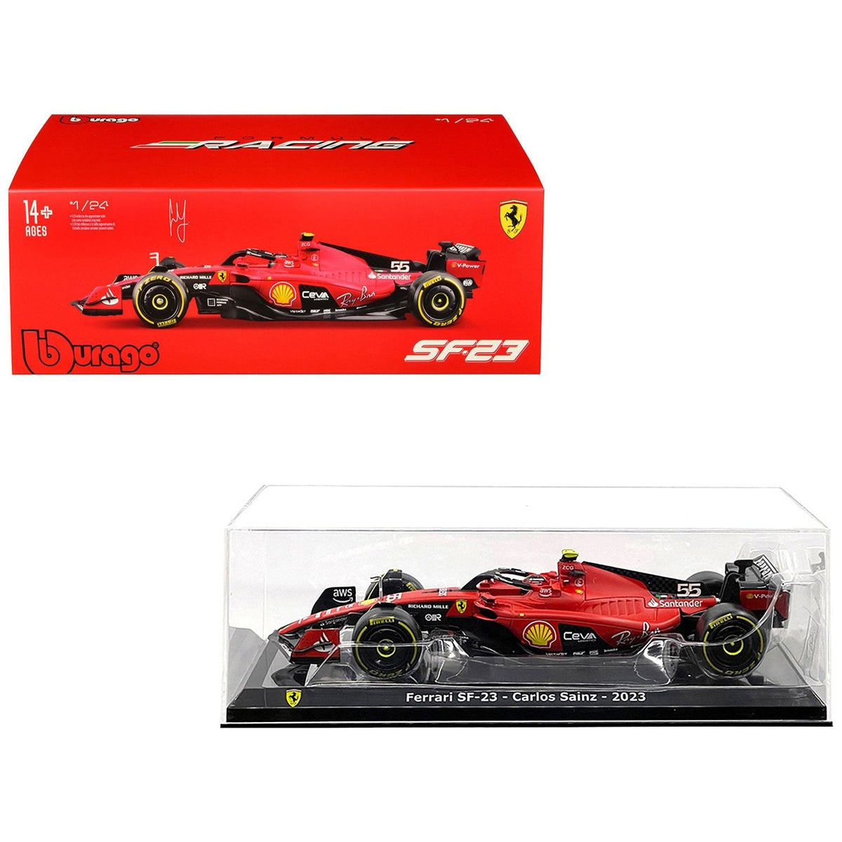 Ferrari SF-23 #55 Carlos Sainz Formula One F1 World Championship (2023) "Formula Racing" Series 1/24 Diecast Model Car by Bburago-Bburago-ModelCars.com