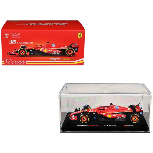 Ferrari SF-24 #16 Charles Leclerc "Formula One F1 World Championship" (2024) with Display Case "Formula Racing" Series 1/43 Diecast Model Car by Bburago-Bburago-ModelCars.com