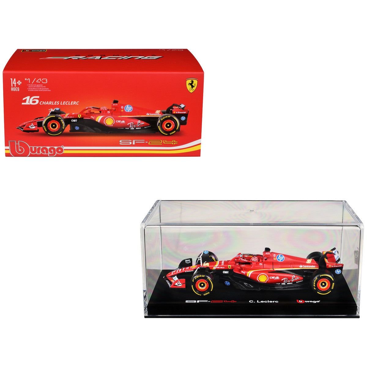 Ferrari SF - 24 16 Charles Leclerc "Formula One F1 World Championship" (2024) with Display Case "Formula Racing" Series 1/43 Diecast Model Car by Bburago - Bburago - ModelCars.com