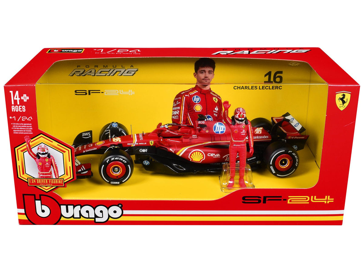 Ferrari SF-24 16 Charles Leclerc Formula One F1 World Championship (2024) with Driver Figure "Formula Racing" 1/24 Diecast Model Car by Bburago-Bburago-ModelCars.com