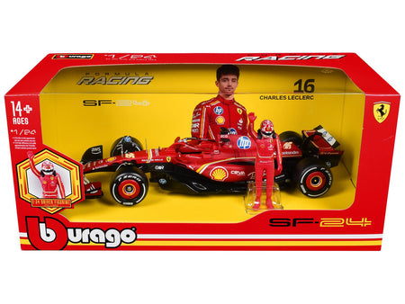 Ferrari SF-24 16 Charles Leclerc Formula One F1 World Championship (2024) with Driver Figure "Formula Racing" 1/24 Diecast Model Car by Bburago-Bburago-ModelCars.com