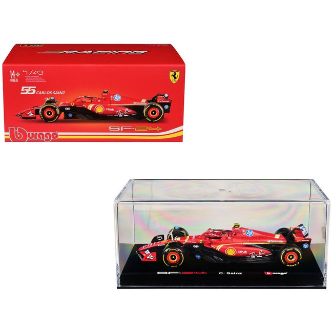 Ferrari SF - 24 55 Carlos Sainz "Formula One F1 World Championship" (2024) with Display Case "Formula Racing" Series 1/43 Diecast Model Car by Bburago - Bburago - ModelCars.com