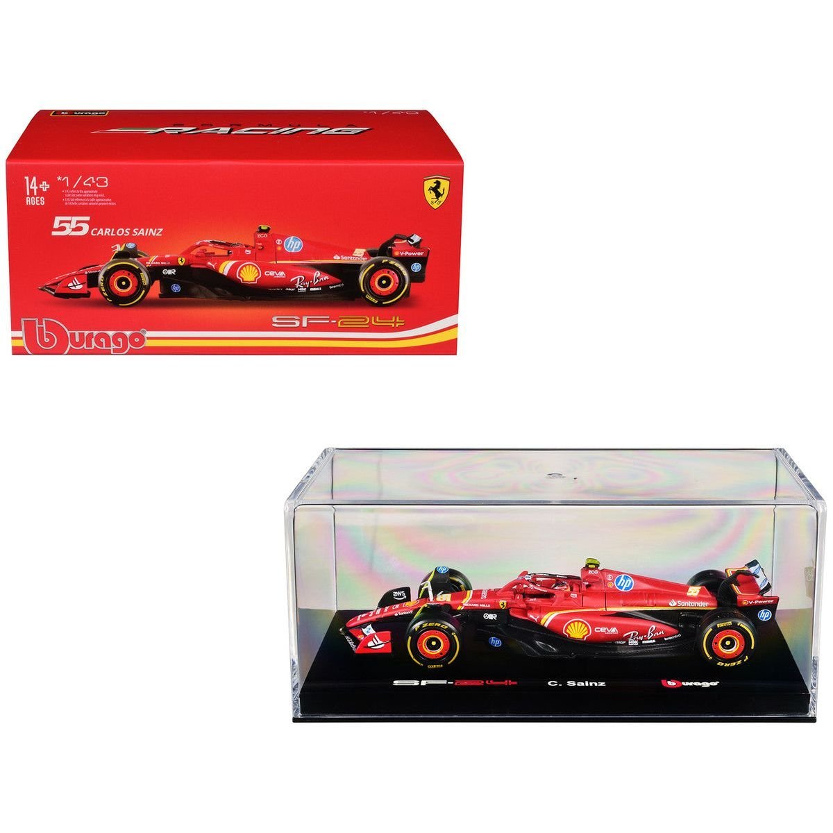 Ferrari SF-24 #55 Carlos Sainz "Formula One F1 World Championship" (2024) with Display Case "Formula Racing" Series 1/43 Diecast Model Car by Bburago-Bburago-ModelCars.com
