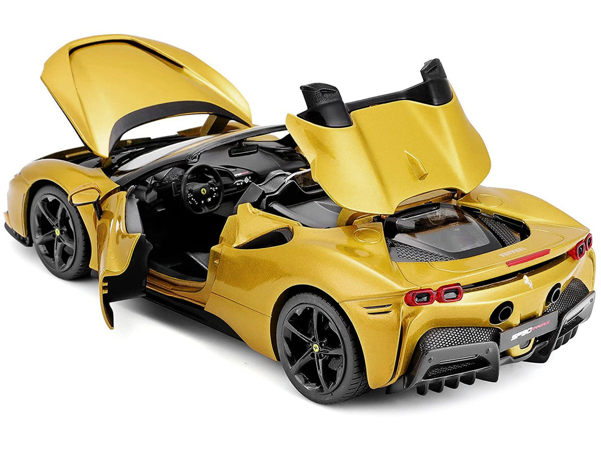 Ferrari SF90 Spider Gold Metallic "Race + Play" Series 1/18 Diecast Model Car by Bburago-Bburago-ModelCars.com