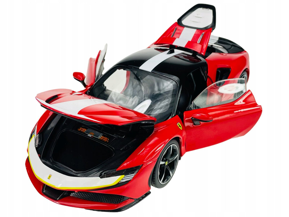 Ferrari SF90 Stradale Assetto Fiorano Red with White Stripes "Signature Series" 1/18 Diecast Model Car by Bburago-Bburago-ModelCars.com