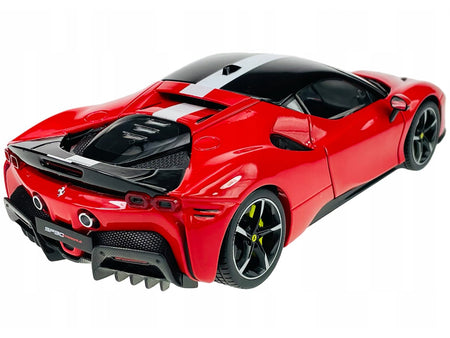 Ferrari SF90 Stradale Assetto Fiorano Red with White Stripes "Signature Series" 1/18 Diecast Model Car by Bburago-Bburago-ModelCars.com