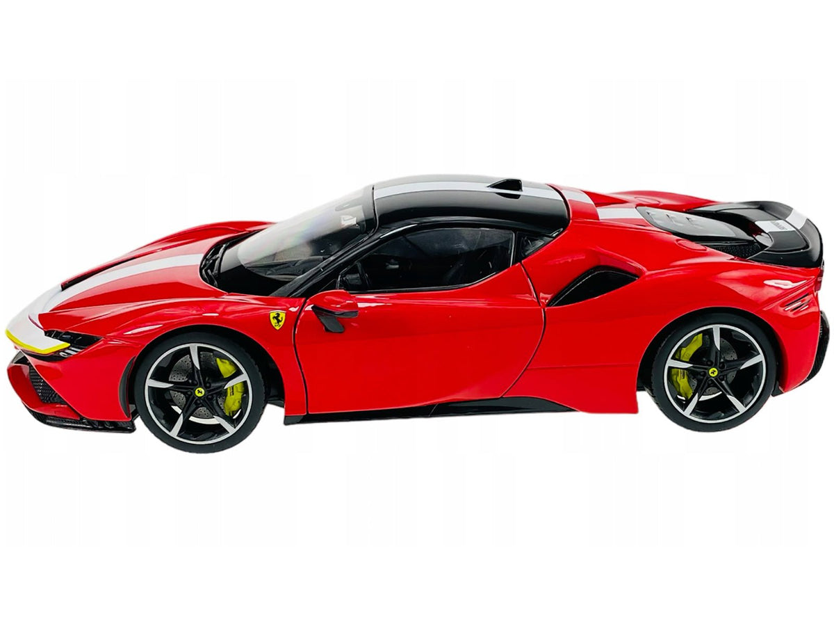 Ferrari SF90 Stradale Assetto Fiorano Red with White Stripes "Signature Series" 1/18 Diecast Model Car by Bburago-Bburago-ModelCars.com