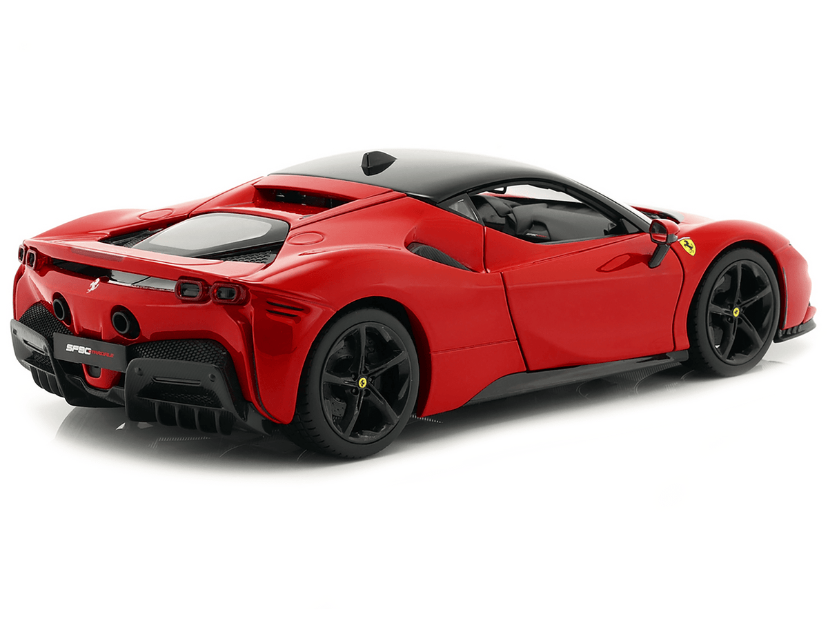 Ferrari SF90 Stradale Red with Black Top "Race + Play" Series 1/18 Diecast Model Car by Bburago-Bburago-ModelCars.com