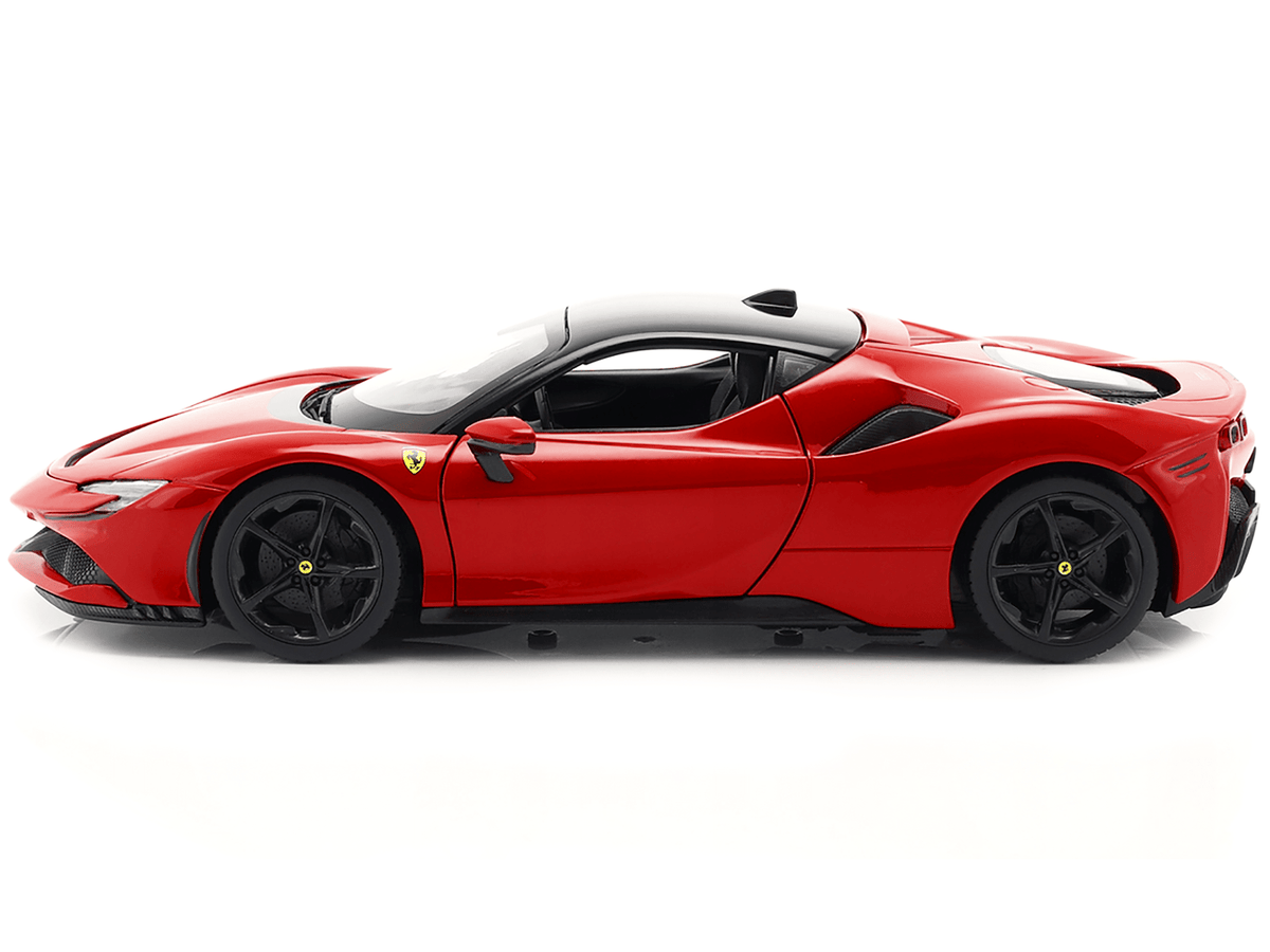Ferrari SF90 Stradale Red with Black Top "Race + Play" Series 1/18 Diecast Model Car by Bburago-Bburago-ModelCars.com