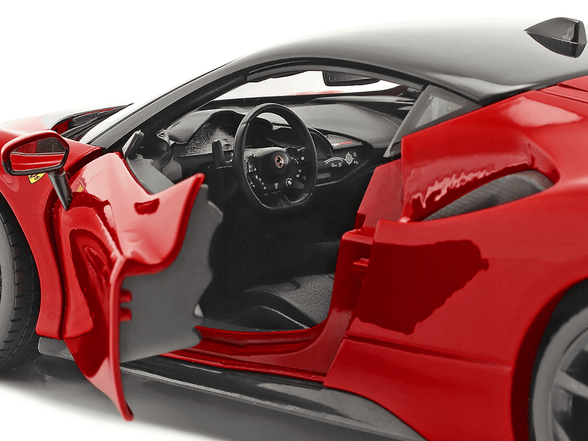 Ferrari SF90 Stradale Red with Black Top "Race + Play" Series 1/18 Diecast Model Car by Bburago-Bburago-ModelCars.com